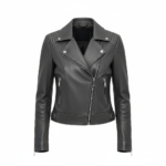 Women’s Dark Grey Leather Jacket – Modern Minimal Slim Fit Edition - Image 4