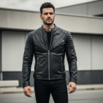 Men’s Black Modern Biker Leather Jacket – Premium Matte Finish - Image 3