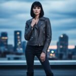 Women’s Dark Grey Leather Jacket – Modern Minimal Slim Fit Edition - Image 3