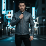 Men’s Steel Blue Leather Jacket – Contemporary Slim Fit Edition - Image 2