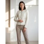 Women’s Off White Leather Jacket – Elegant Slim Fit Luxe Edition
