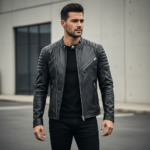 Men’s Black Modern Biker Leather Jacket – Premium Matte Finish