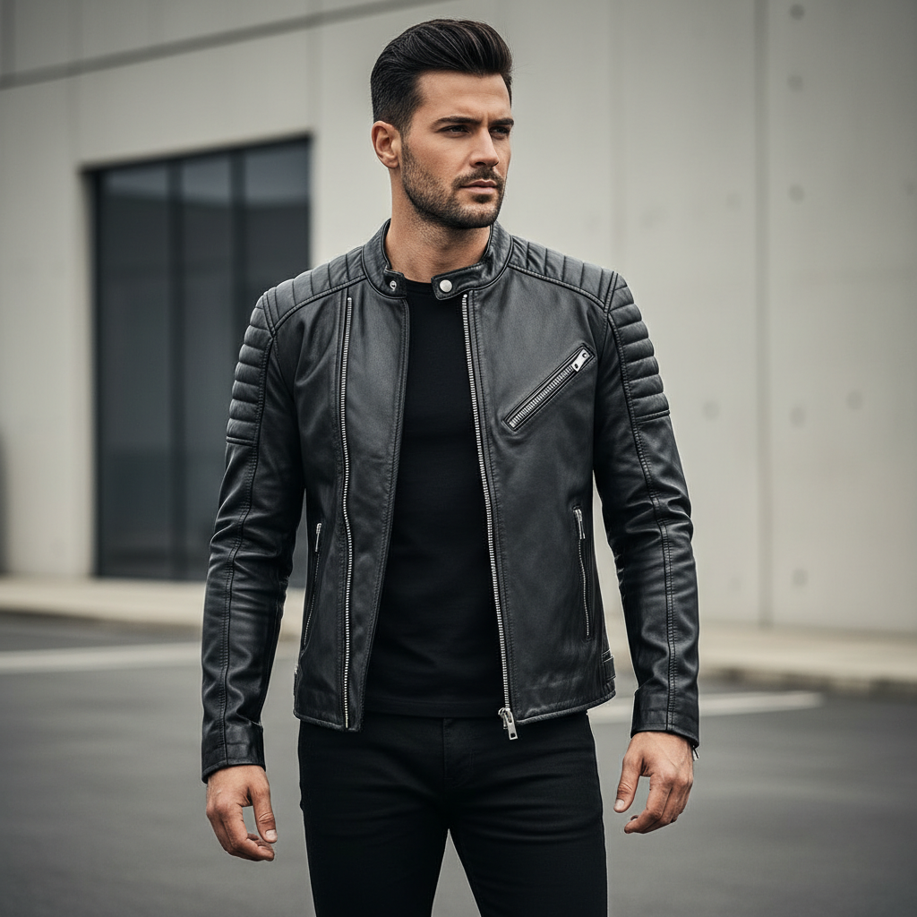Whisk_89c6b88518ae92a9873400f841c46fcddr Men’s Black Modern Biker Leather Jacket – Premium Matte Finish - Image 1