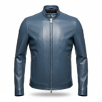 Men’s Steel Blue Leather Jacket – Contemporary Slim Fit Edition - Image 4