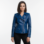 Women’s Steel Blue Leather Jacket – Contemporary Slim Fit Edition