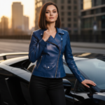 Women’s Steel Blue Leather Jacket – Contemporary Slim Fit Edition - Image 3