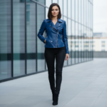Women’s Steel Blue Leather Jacket – Contemporary Slim Fit Edition - Image 4