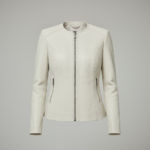 Women’s Off White Leather Jacket – Elegant Slim Fit Luxe Edition - Image 4