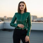 Women’s Olive Green Leather Jacket – Modern Chic Slim Fit Edition